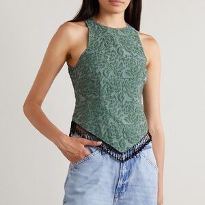 Ganni jacquard green beaded sleeveless blouse